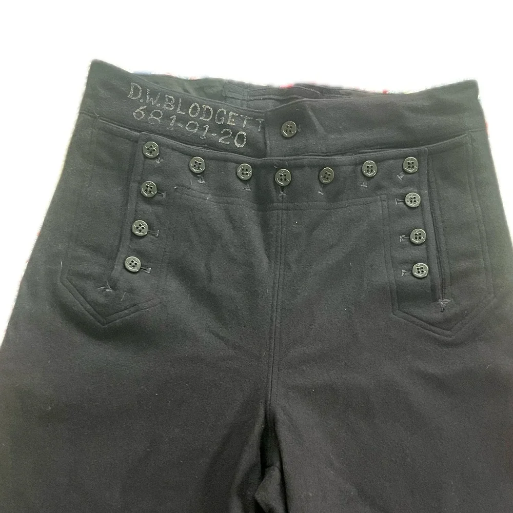 Vintage US Navy 13 Button Wool Bell Bottom Trousers Navy Blue Men 32R Military